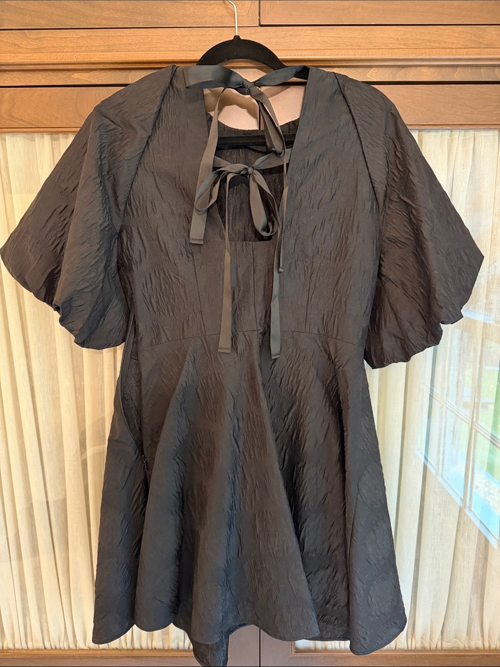 H&M Black Mini Dress with Statement Puff Sleeves - Picture 3 of 5